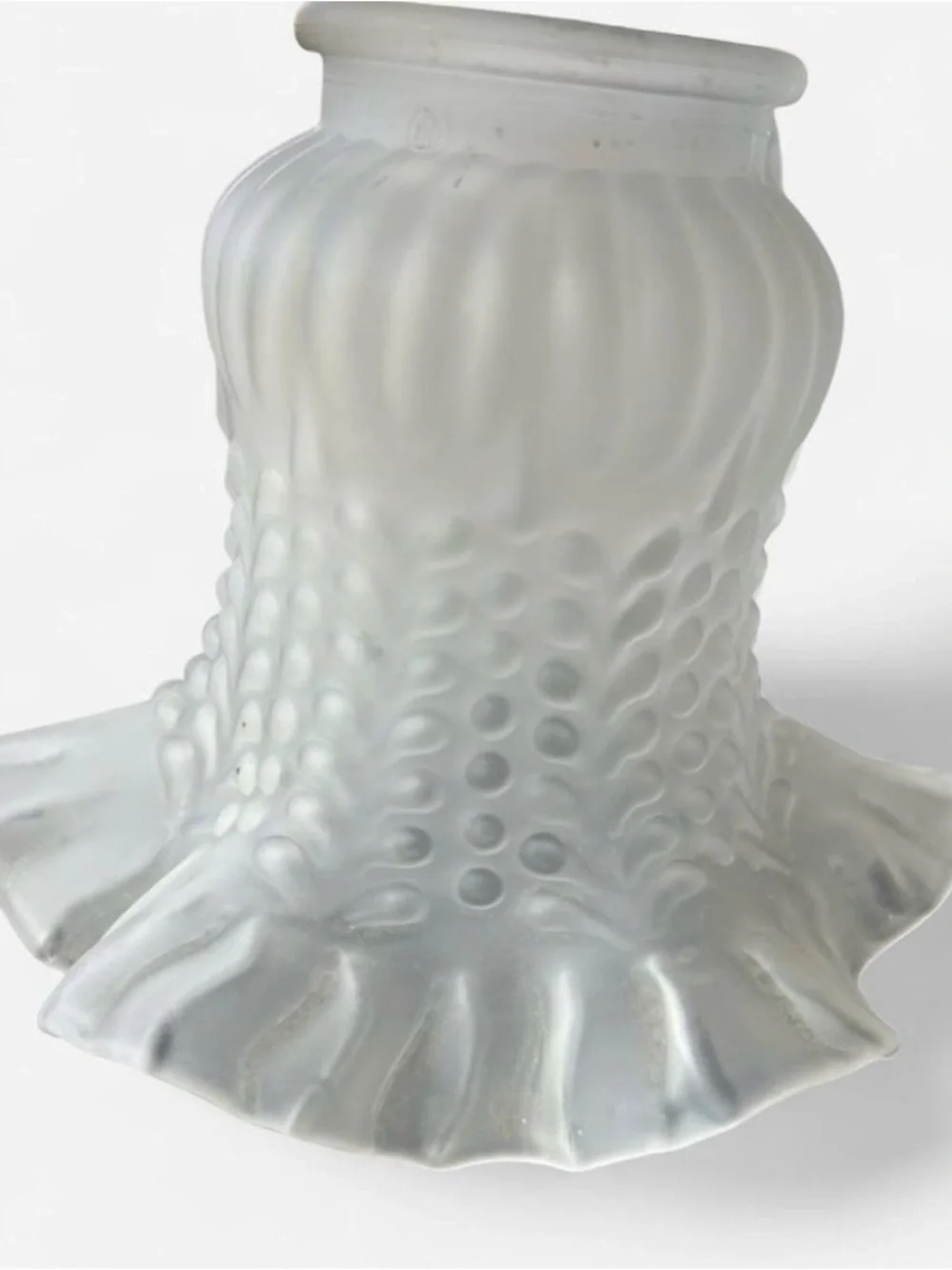 Vintage Frosted Hobnail, Ruffled Glass Shades - Set of 3- Standard 2” fitters.